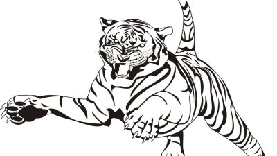 Adult Coloring Page Tiger Leaping