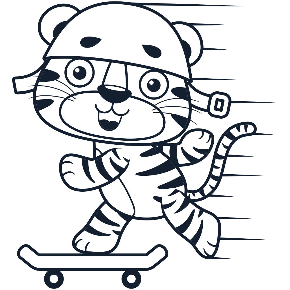 Baby Tiger Playing Skateboard Coloring Page