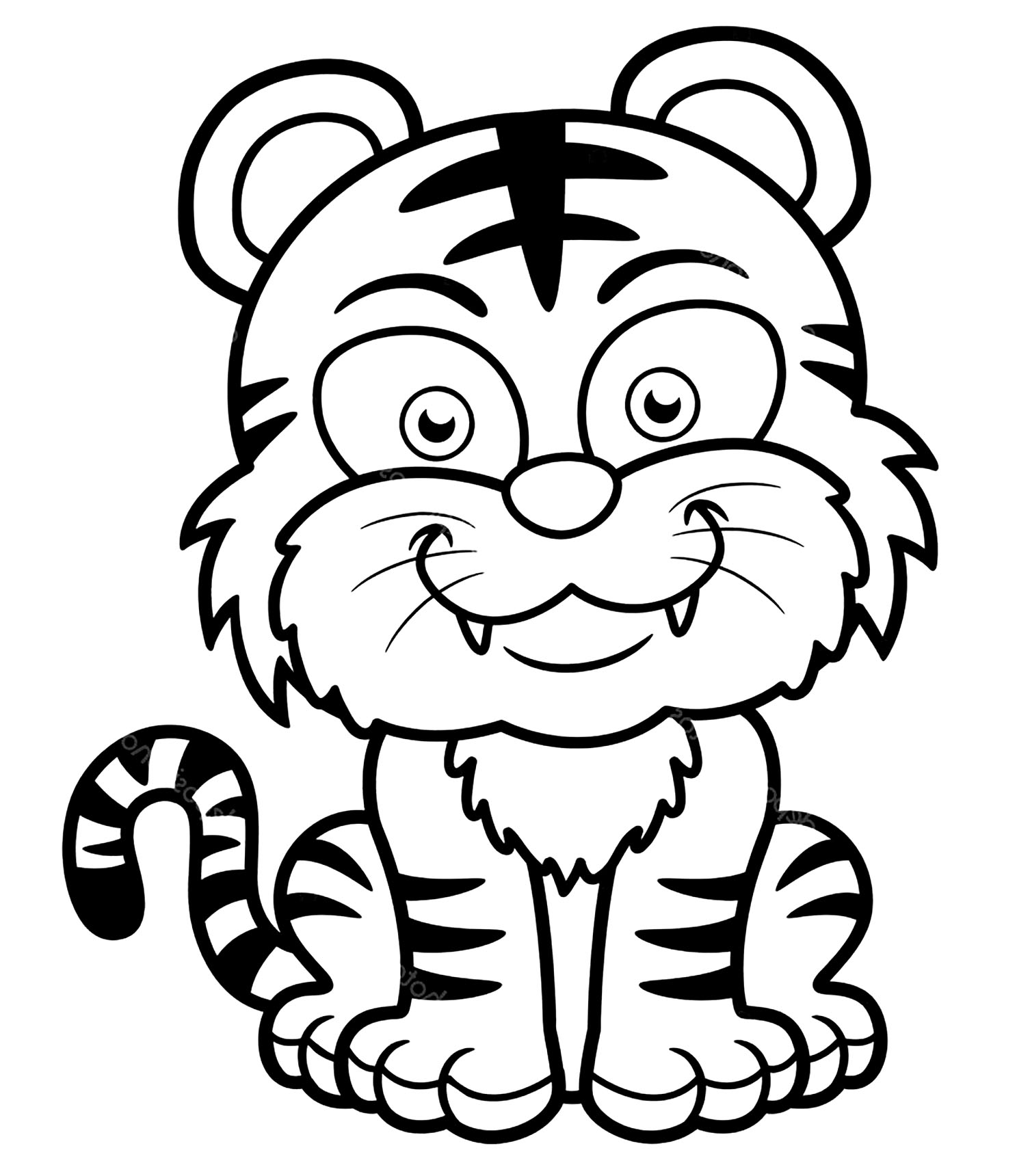 Cute Cartoon Tiger Coloring Page