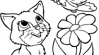 Cat And Bird Coloring Page